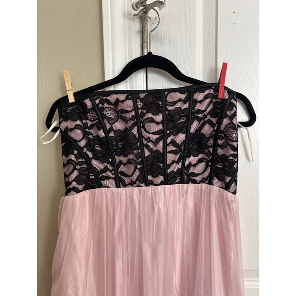 Jessica McClintock Pink Black Lace Strapless Formal Gown Dress Maxi Evening Prom - Picture 2 of 8